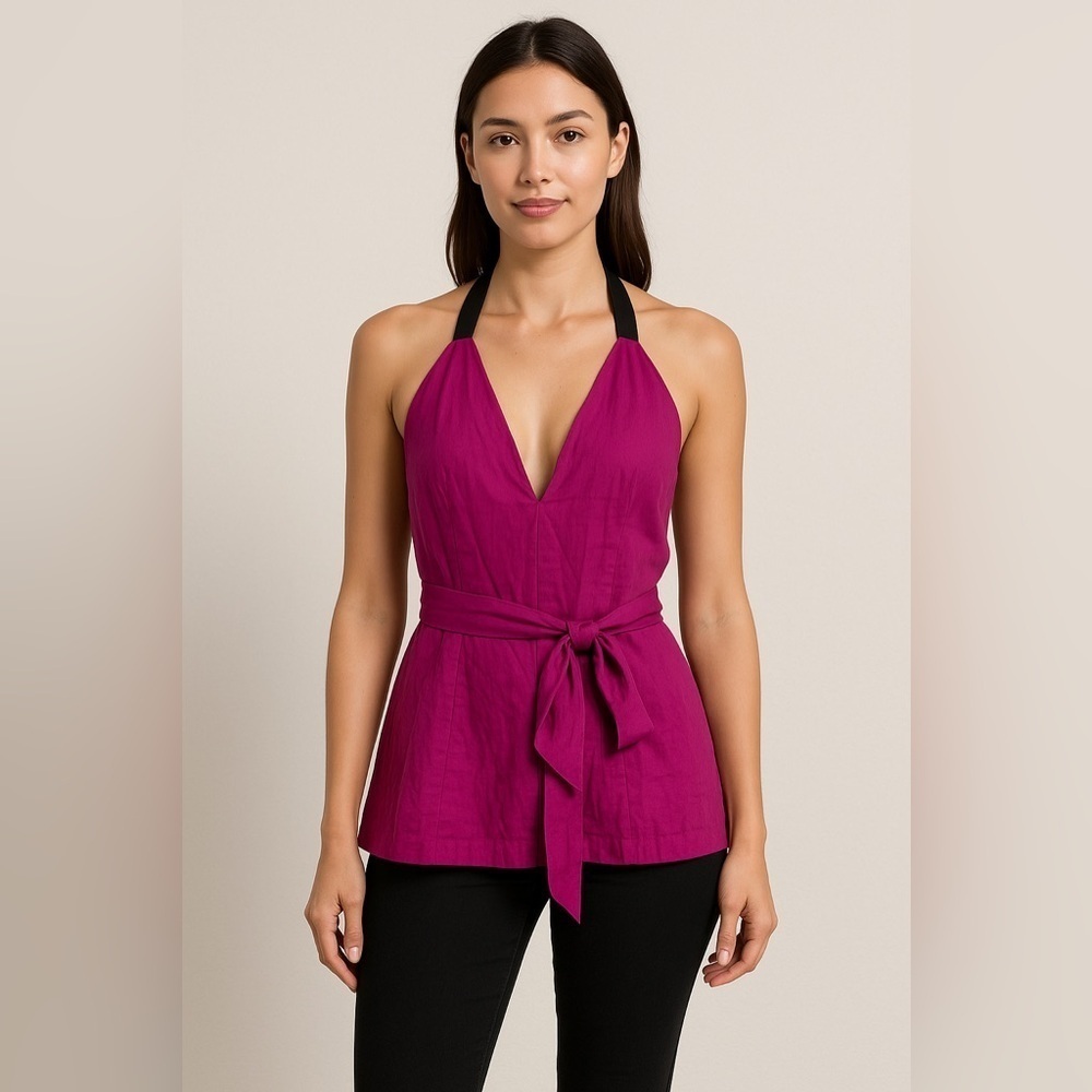 BCBGMAXAZRIA Kieley Halter Tie Waist Top Women’s Purple Sleeveless Blouse XS